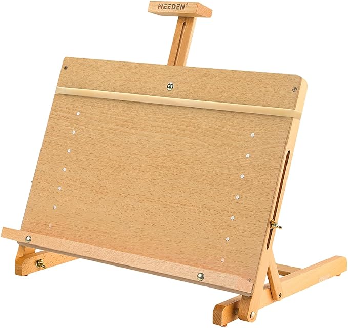 MEEDEN Large Drawing Board Easel, Solid Beech Wooden Tabletop H-Frame Adjustable Easel Artist Drawing & Sketching Board for Artists, Teens & Painters, Holds Canvas up to 23" high by MEEDEN