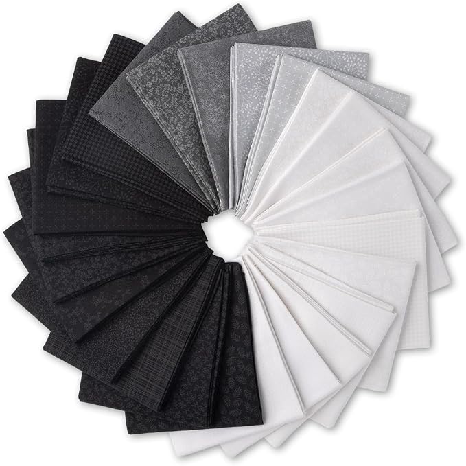 Print Collection Precut Cotton Quilting Fabric Bundle Fat Quarters (Monochrome) by ConnectingThreads