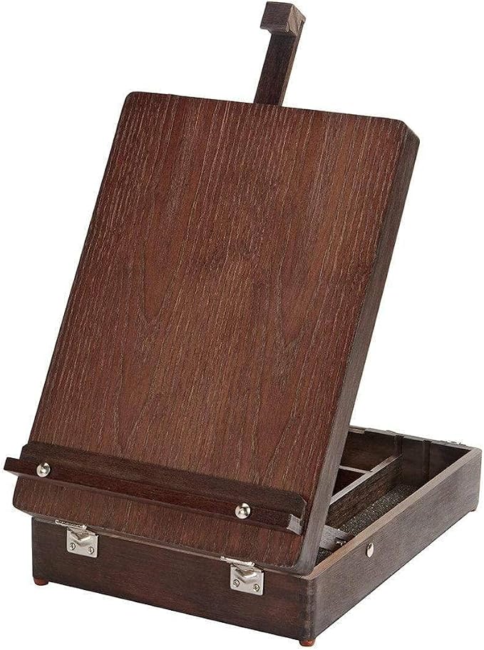 KINGART Adjustable Wood Table Sketchbox Easel, Premium Beechwood Espresso Stain - Portable Artist Desktop Storage Case, Hold All Supplies by KINGART