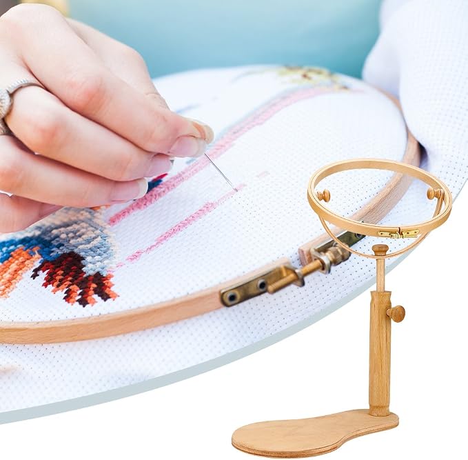 Embroidery Stand,Embroidery Hoop,Embroidery Hoop Stand,Wood Adjustable Rotated Embroidery Frame Stand for Most Sizes of Hoops, Cross Stitch Wooden Stand Hoop,Frame Set Sewing Tools(21cm) - Image 5