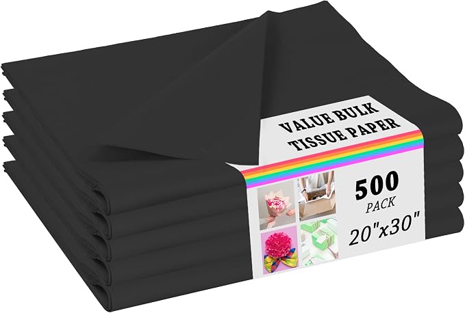 Black Tissue Paper (500 Sheets) for Gift Wrapping, 20 X 30 Inch Packaging Wrapping Tissue Paper Bulk for Floral, Birthday, Christmas, Halloween, DIY Crafts by PINWATT