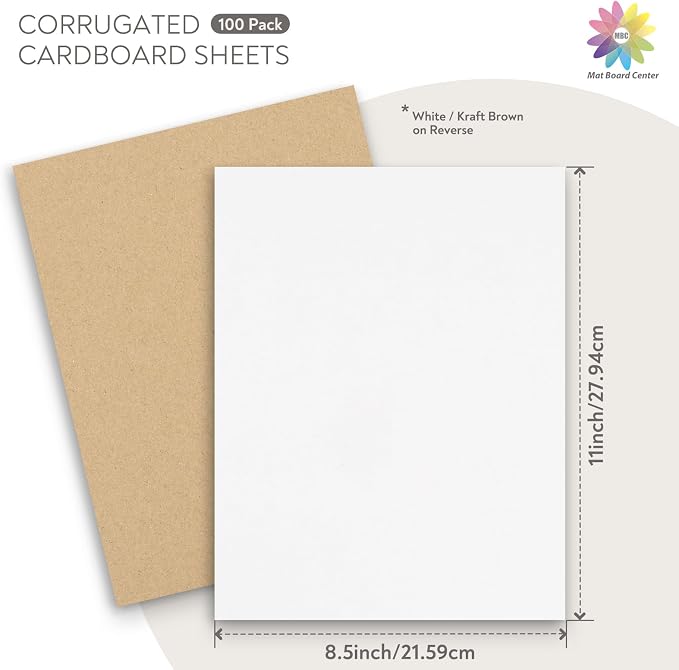 Mat Board Center, 100 Pack 8.5x11 Inch Corrugated Cardboard Sheets | Flat Cardboard Inserts for Mailing, Packaging & Shipping, Cardboard Backing, Craft Card Board (White on one side) - Image 2