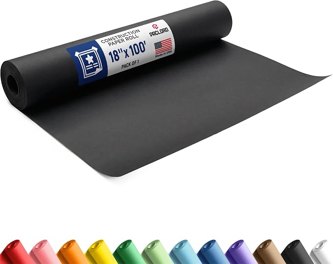 Black Construction Paper Roll 18" x 100 ft – Made in USA – 18" Bulletin Board Paper for Classroom & School, Teachers & Kids by Paclord