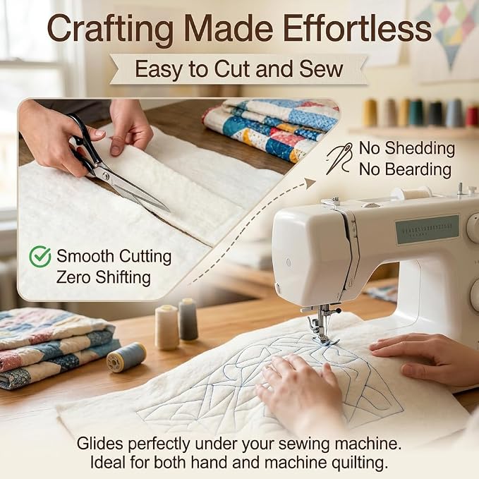 Natural Cotton Batting for Quilting 90in X 2 Yd - Low Loft Cotton Quilt Batting for Sewing, Crafts & Home Decor - Needle-Punched, Breathable - Batting Fabric, Quilting Supplies - Image 4