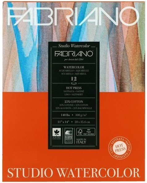 Fabriano Studio Watercolor Pad, Hot-Press, 11" x 14", 140 lb., 12 Sheets by Fabriano