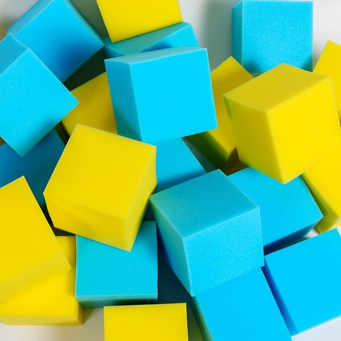 Foam Pit Cubes, 24 PCS 5 Inches Gymnastics Foam Blocks Trampoline Blocks, Multi-Sport Protective Padding for Freerunning, Trampoline, Parkour, Skate Parks & BMX - Blue & Yellow - Image 7