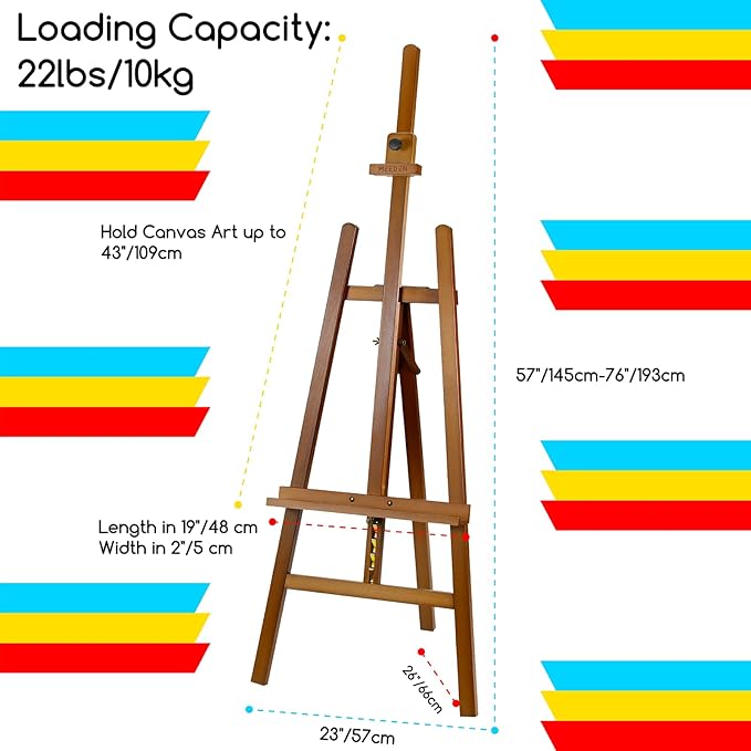 MEEDEN Painting Wooden Art Easel: Solid Beechwood Display Easel Stand Hold Canvas up to 43'' - Adjustable Easel from 57''-76" for Adults Student Studio Gallery - Walnut - Image 2