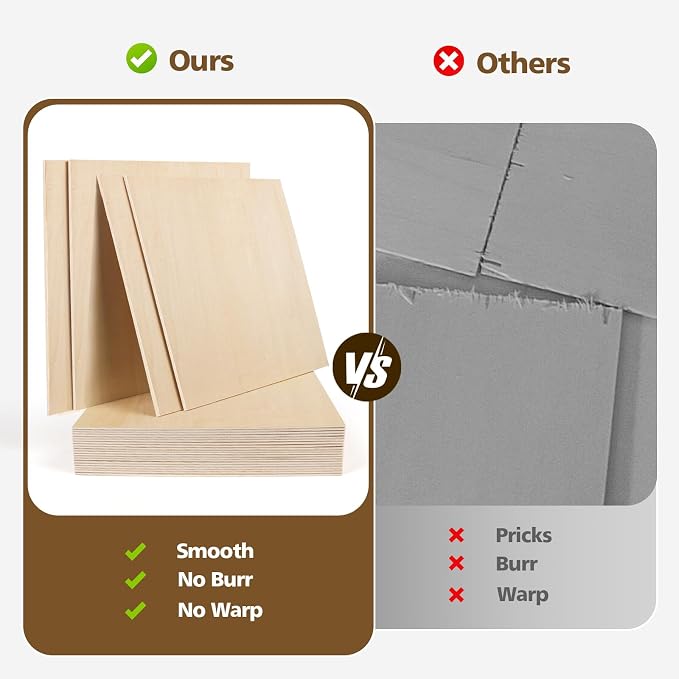 Adrattnay Basswood Sheets 3mm - 1/8 x 12 x 24inch, 24pcs Square Laser Basswood Plywood for Laser Cutting & Engraving DIY Crafts, Wood Burning, Painting, Architectural Model Building - Image 5
