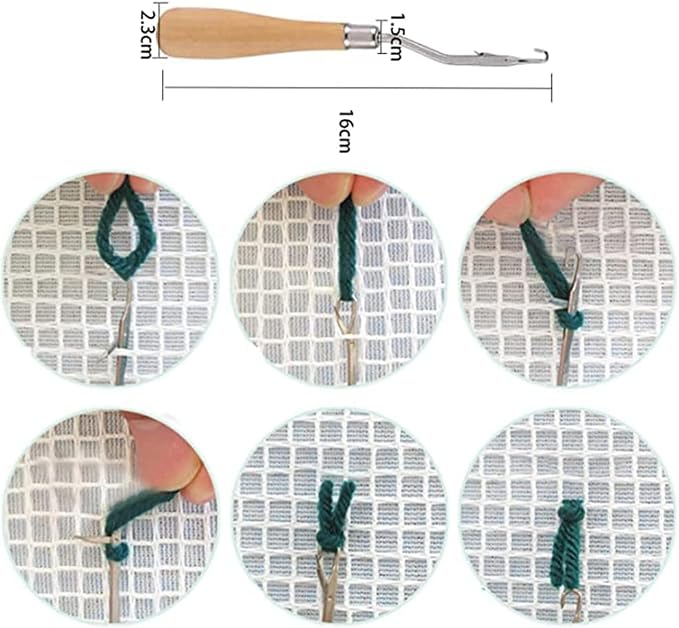 Yglnden 78x39inch(2pcs) Blank Rug Hooking Mesh Canvas Kit with Wooden Bent Latch Hook Tool for Latch Hook Pillow Tapestry Canvas DIY for Adults - Image 3