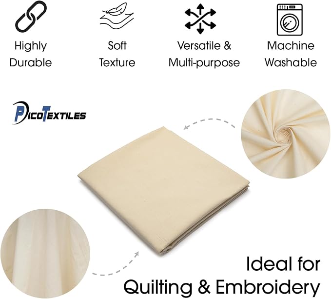 Pico Textiles 10 Yard Bolt Natural Cotton Muslin Fabric | 60" Wide, 100% Cotton, Unbleached, Perfect for Embroidery, Quilting, Drapes, Aprons, Sheets and Apparel, Sold by the Yard - Image 5
