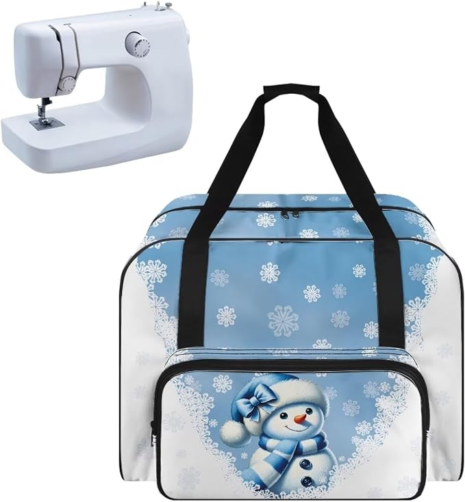 Sewing Machine Carrying Case Universal Appliance Dust Storage Bag Spacious Sewing Machine Accessories Organizer Bag Portable Travel Tote Bag, Snowman Snowflake Blue White by Unknown