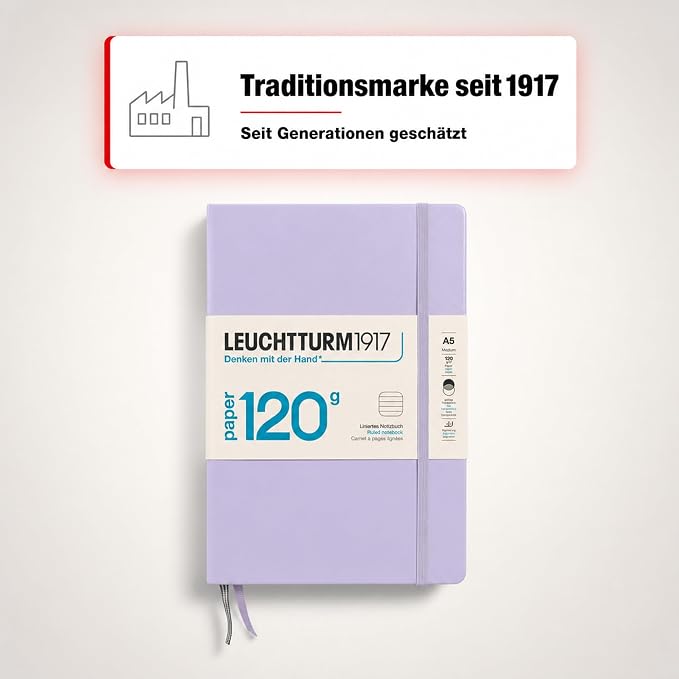LEUCHTTURM1917 - 120G Special Edition - Medium A5 Ruled Hardcover Notebook (Lilac) - 203 Numbered Pages with 120gsm Paper - Image 8