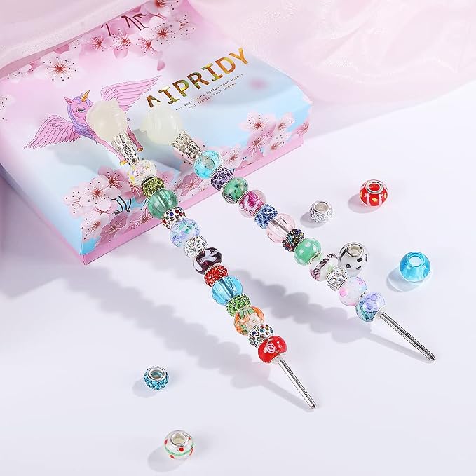 Aipridy European Large Hole Beads, Colorful Glass Charm Beads Set, Assorted Patterns and Designs Rhinestone Craft Beads for DIY Bracelet Jewelry Making (100, Pack by Style-Colored Glaze) - Image 3