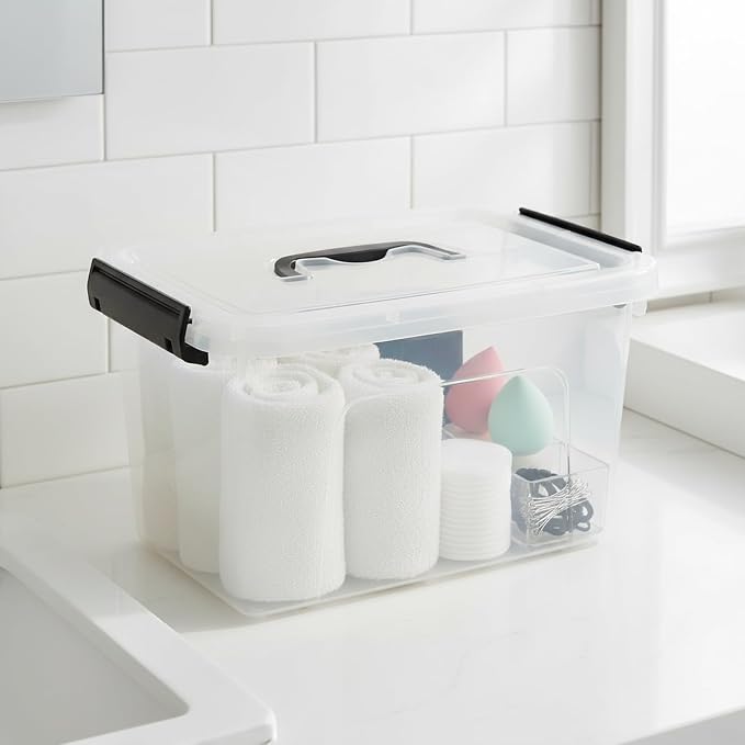 6 Packs 6 Qt Clear Plastic latching Storage Box with Lid and Handle | Secure Stackable Organizer Containers for Stationery, Snacks, Tools - Image 6
