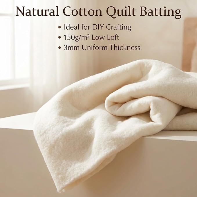 Natural Cotton Batting for Quilting 45in X 2 Yd - Low Loft Cotton Quilt Batting for Sewing, Crafts & Potholders - Needle-Punched, Breathable - Batting Fabric, Quilting Supplies - Image 4