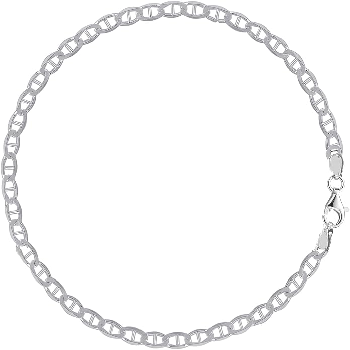 Ritastephens Italian Sterling Silver Mariner Link Chain Anklet, Bracelet, or Necklace (1.8mm, 2.7mm) by Ritastephens