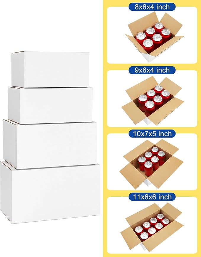 Assorted-Sizes-Shipping-Boxes-40-Pack: 8x6x4 & 9x6x4 & 10x7x5 & 11x6x6 Small-Shipping-Boxes-Mailers, White Corrugated-Cardboard-Boxes-for-Packing-Small-Business Mailing - Image 3