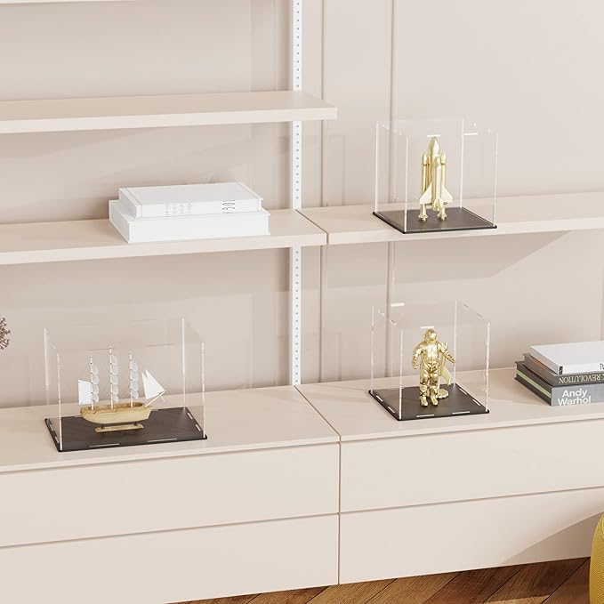 Acrylic Display Case with Black Base, Simple Self-Assembly Box, Tall Countertop for Collectibles (8x8x12 inch)
