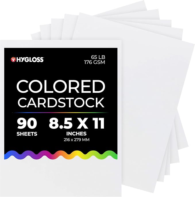 Hygloss White Cardstock - 8.5x11-Inch, 90 Sheets, 65 lb/ 176 gsm, Fade-Resistant, Acid-Free Color Card Stock Paper by HyglossProductsInc