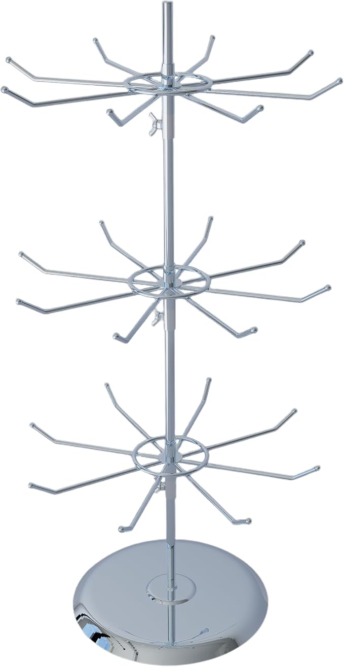 3 Tier Jewelry Holder with 8 Hooks Chrome Spinner Display Stand | Chrome, Adjustable Height, Space-saving, 3 Tier Hanging, Rotating Organizer, For Necklace Bracelet Earring by DEFINEYOURQUALITYLIFE