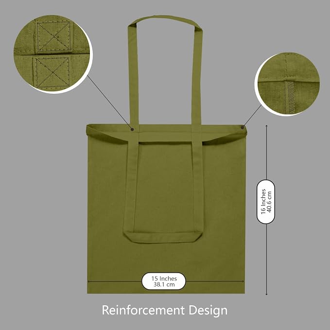 TOPDesign 6-Pack Economical 16"x15" Olive Green Cotton Tote Bags, Lightweight Medium Reusable Grocery Shopping Cloth Bags, Suitable for DIY, Advertising, Promotion, Gift, Activity - Image 4