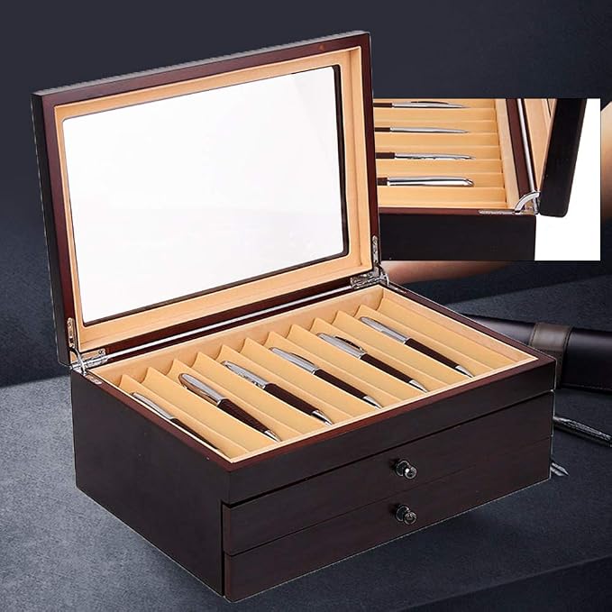 34 Piece Wood Pen Display Box Pen Storage Organizer Box Fountain Pen Collector Case 3 Layers - Image 4