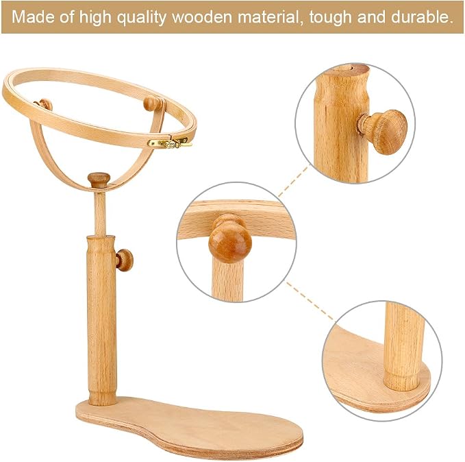 Embroidery Stand Hoop, Rotated Wood Cross Stitch Stand, Adjustable Embroidery Hoop Holder, Perfect for Craft Needlework,Tough and - Image 3