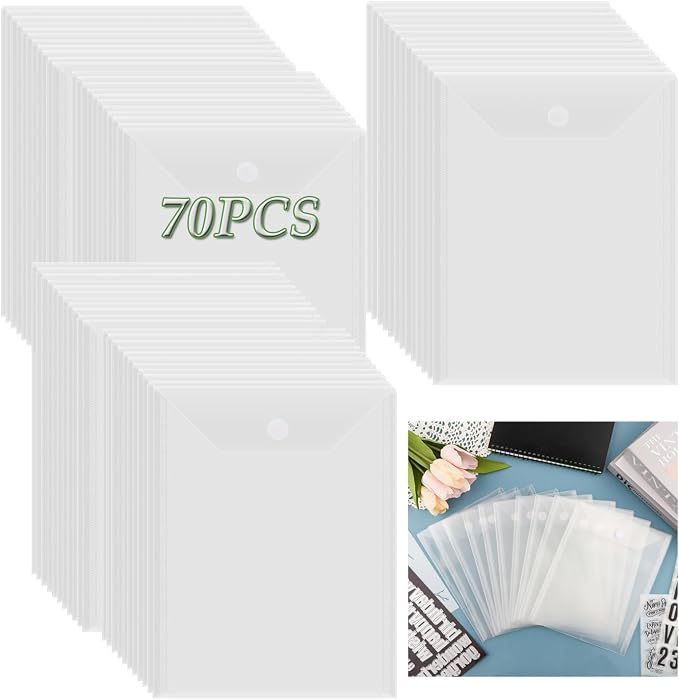 BAOFALI 70 Pcs/Set 7x9.4inch Clear Stamp and Die Storage Pockets, Stamp Storage Bags, Plastic Envelopes, DIY Scrapbooking Storage Die Cuts for Stencil Storage Card Making Cutting Dies by BAOFALI