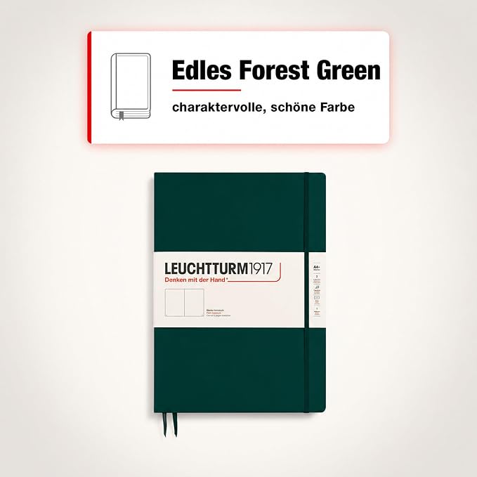 LEUCHTTURM1917 - Notebook Hardcover Master Slim A4+ - 123 Numbered Pages for Writing and Journaling (Forest Green, Plain) - Image 5
