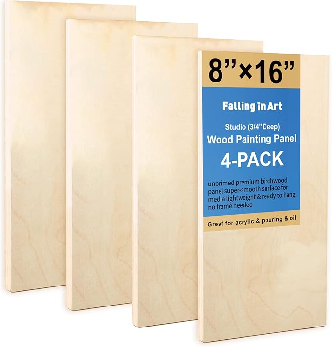 4 Pack 8x16’’ Unfinished Birch Wood Panels Kit for Painting | Studio 3/4’’ Deep Wood Canvas, Cradle Boards for Acrylic Pouring, Art, Crafts, Epoxy Resin, Laser Engraving Cutting by FallinginArt