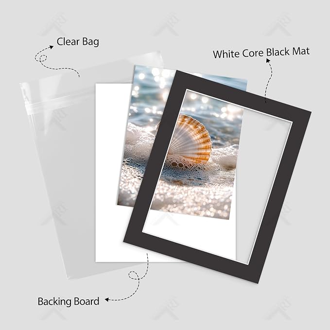Golden State Art 25 Pack Black Mat 11x14 for 9x12 Photo Matte+Backings+Bags | Acid-Free,4-Ply Thick,Pre-Cut Kit Mattes,White Core,Bevel Cut,For Photos, Pictures,Artwork, Poster or Print Display - Image 4