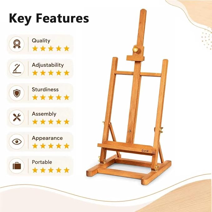 DJAR H- Frame Tabletop Painting Easel, Adjustable Solid Beech Wood Desktop Art Easel, Hold Canvas Up to 27.5", Assembly-Free Art Stand for Artist, Student, Natural - Image 3
