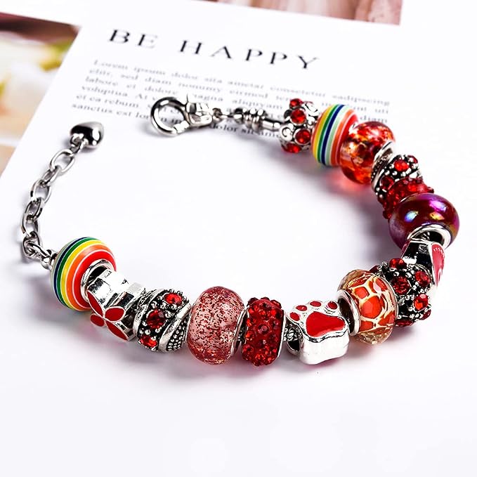 Aipridy European Large Hole Beads, Colorful Glass Charm Beads Set, Assorted Patterns and Designs Rhinestone Craft Beads for DIY Bracelet Jewelry Making (60, Siam Resin+Alloy) - Image 4