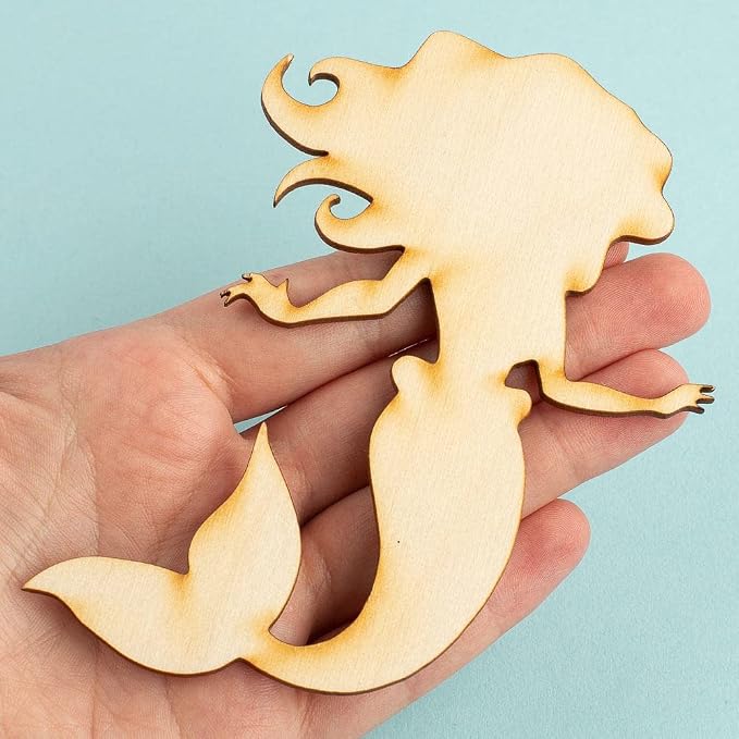 24‑Piece Unfinished Wood Mermaid Cutouts – Blank Wooden Mermaid Shapes for Painting, DIY Crafts, Beach Projects, and Creative Decorations (4-3/4" x 4") - Image 4