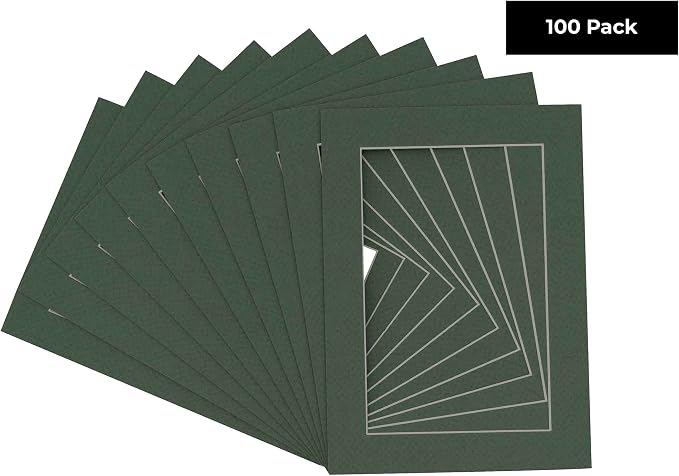 11x14 Mat for 12x18 Frame - Precut Mat Board Acid-Free Hunter Green 11x14 Photo Matte For a 12x18 Picture Frame, Premium Matboard for Family Photos, Show Kits, Art, Picture Framing, Pack of 100 Mats - Image 2