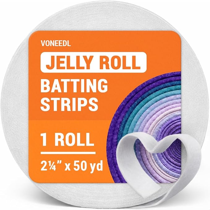VONEEDL Jelly Roll Batting Strip – 2 1/4 Inch x 50 Yards Cotton Blend Batting Roll for Jelly Roll Rugs, Throw Rugs, Quilting, Sewing Projects, Braided Rugs, 1 Roll, 1mm Thick by VONEEDL