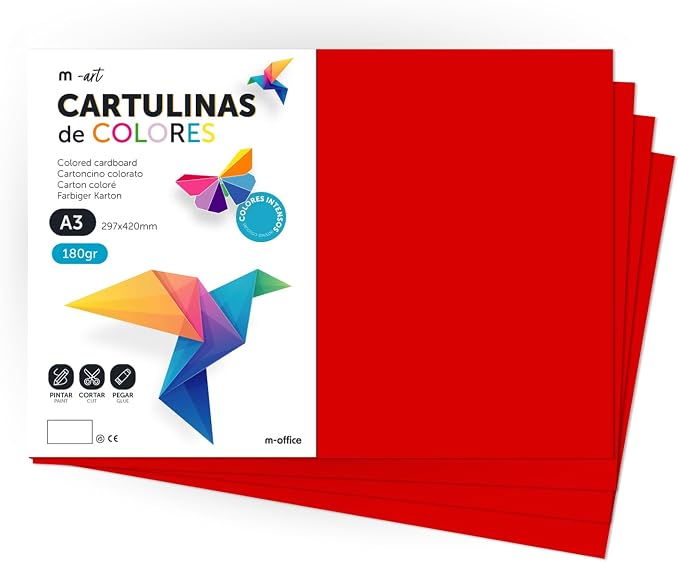 Coloured Cardstock, A3 Cardstock, 180 g Paper Colours, Ideal for Crafts, Printing Your Documents and Creative Designs · m-office (25 Sheets, Dark Red) by m-office