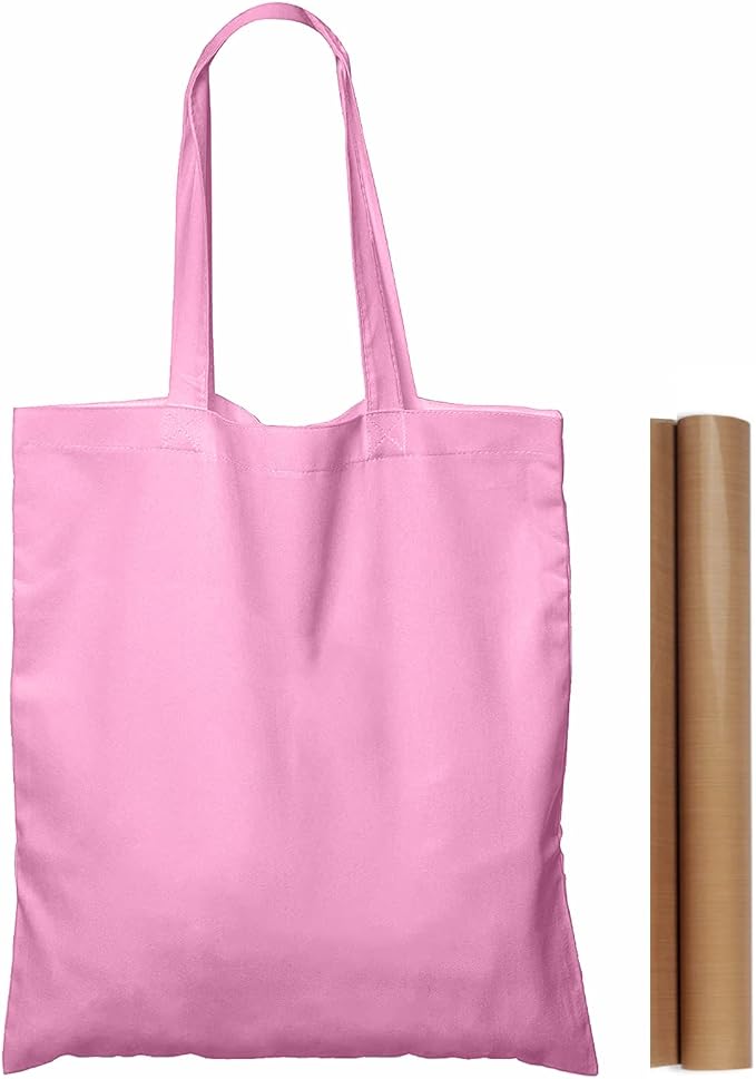 NPBAG 5 Pack 15'' X 16'' Baby Pink Cotton Tote Bags, Blank Bulk Cloth bags with 1pc of PTFE Teflon Sheet by NPBAG