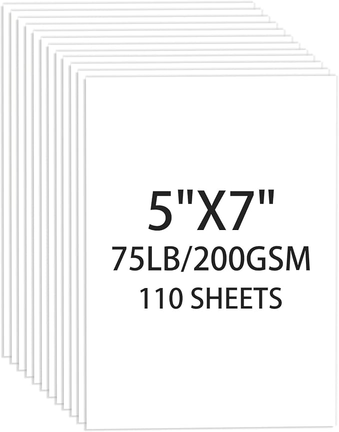Cardstock 5x7, 75lb/ 200gsm White Card Stock 110 Sheets, Blank Index Cards | White Cardstock Paper, Thick Heavyweight 5x7 Cards for Printer, Greeting cards, Invitation Cards, Thank you Cards, Postcards by Ciphyfee