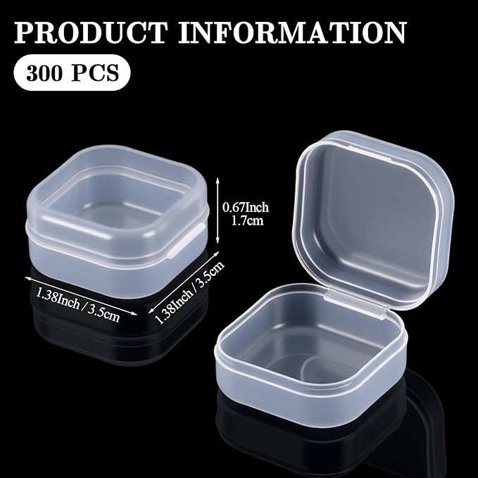 Soaoo 300 Pcs Small Plastic Bead Storage Containers for Organizing with Hinged Lid Transparent Clear Craft Supply Box for DIY Art Craft Accessory, Jewelry, Game Pieces (1.38 x 1.38 x 0.67 Inches) - Image 2