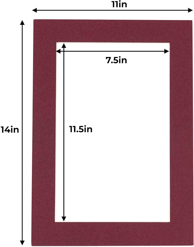 8x12 Mat for 11x14 Frame - Precut Mat Board Acid-Free Show Kit with Backing Board, and Clear Bags Maroon 8x12 Photo Matte Made to Fit a 11x14 Picture Frame Matboard for Framing, Pack of 10 Mats - Image 4
