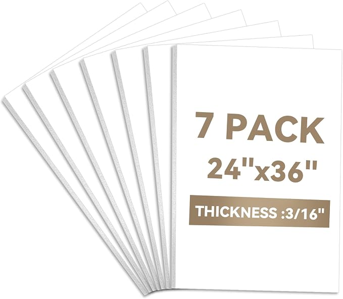 WEWLINE 7Pack White Foam Board, 24x36", 3/16 Inch Thick Poster Board, White Foam Core Board, Lightweight, Durable for Arts, Crafts, Presentations & School Projects by WEWLINE