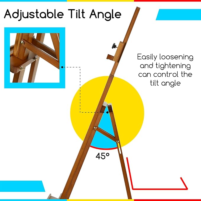 MEEDEN Painting Wooden Art Easel: Solid Beechwood Display Easel Stand Hold Canvas up to 43'' - Adjustable Easel from 57''-76" for Adults Student Studio Gallery - Walnut - Image 4