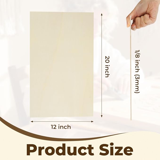 12 Pack Basswood Plywood Sheets 12"x20"x1/8", Basswood for Laser Cutting | Smooth Surface, Uniform Thickness, No Burrs, No Warping, No Knots, No Cracks - Image 2