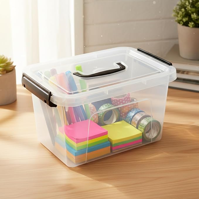 6 Packs 6 Qt Clear Plastic latching Storage Box with Lid and Handle | Secure Stackable Organizer Containers for Stationery, Snacks, Tools - Image 4