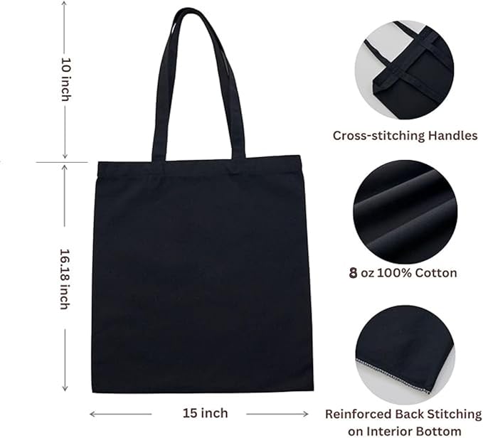 Canvas Tote Bags 15x16 – 2 | 6 | 12 Pack Reusable Cotton Totes for Grocery, Crafts, DIY, Painting - Image 4
