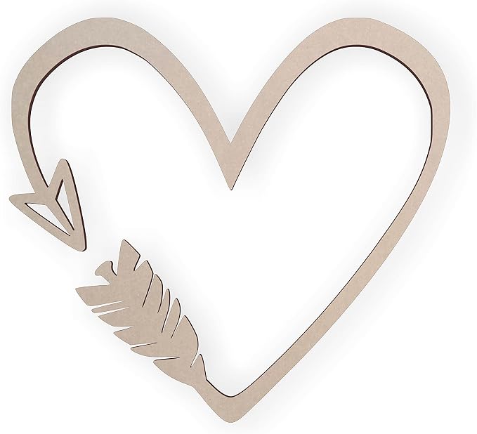 Jess and Jessica Wooden Heart Arrow Wall Art 16 Inches Long – Home Decor Accent for Wall Hanging and DIY Crafts, Unfinished MDF Heart Wood Cutouts for Living Room, Bedroom or Romantic Style Decor by JessandJessica-HMv1
