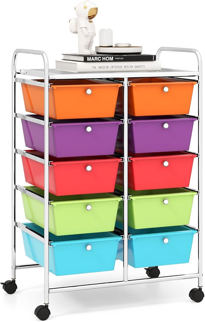 RELAX4LIFE Rolling Storage Cart with 10 Drawers - Craft Storage Cart with Lockable Wheels,Utility Cart, Art Cart Organizer for Crafting Storage, Studio, Office, Home, School Rolling Drawer Cart by RELAX4LIFE