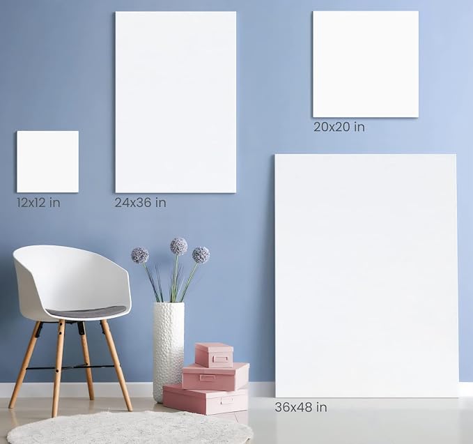 ARTEZA Stretched Canvas, 12 x 12 Inches, Pack of 8, Blank White Square Canvas for Painting for Acrylic, Oil and Gouache Paints - Image 8