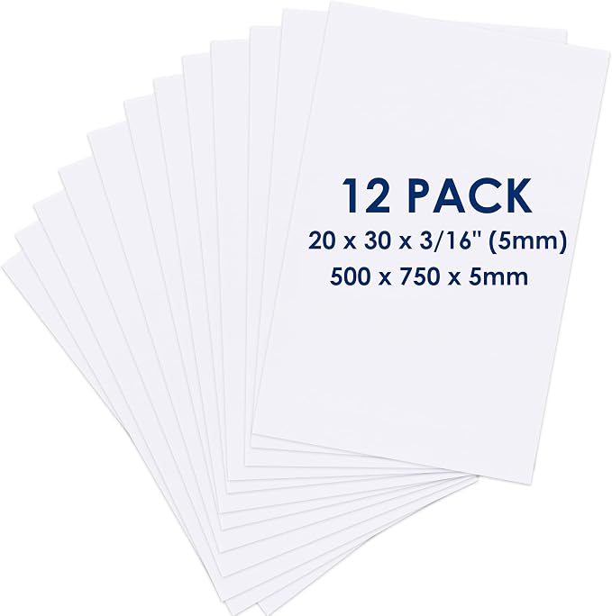 Foam Board 20 x 30 x 3/16"(5mm), Foam Core Board Sheets, White Poster Board | 12 Pack, Acid Free Foamboard, Rigid Sign Board for Mounting, Framing, Backing, Display, Presentation, Prints, Crafts & Art by Navy+Penguin